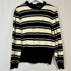 Who What Wear Women’s Long Sleeve Ruffle Neck Striped Sweater Black Size XXL NWT